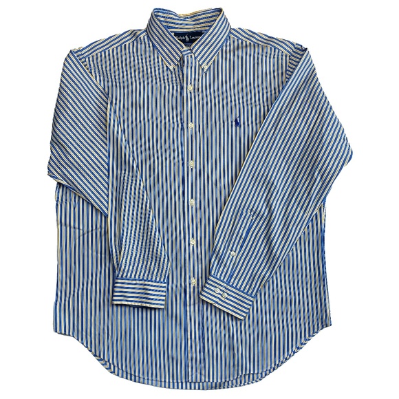 Blue/Yellow * Striped Polo Ralph Lauren Long Sleeve Classic Button Down - 16.5 - Picture 1 of 6
